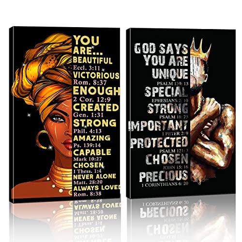 Framed African American Wall Art Inspirational Canvas Art Black Couple Wall Art For Living Room Bedroom Bathroom Home Decor Ready To Hang - (12'x16'x2 Framed)