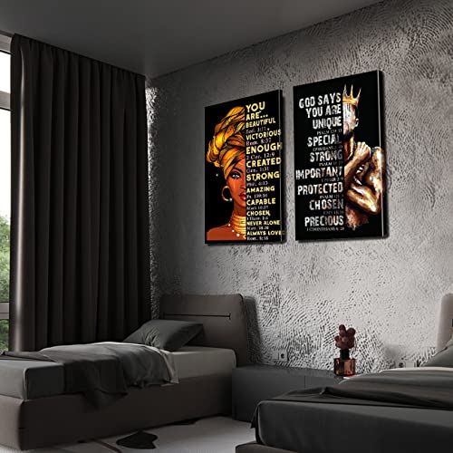 Framed African American Wall Art Inspirational Canvas Art Black Couple Wall Art For Living Room Bedroom Bathroom Home Decor Ready To Hang - (12'x16'x2 Framed)