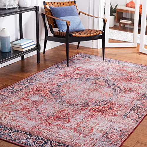 SAFAVIEH Tucson Collection Machine Washable Slip Resistant 5' x 8' Rust/Navy TSN177P Vintage Persian Medallion Distressed Living Room Dining Bedroom Area Rug