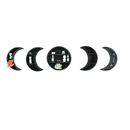 COUNTOOZQ Wood Floating Shelves Moon Cycle Change Wall Shelf Bohemian Style Moon Phase Wall Shelves Set Storage Wall Decorations for Bedroom Bathroom Kitchen Decor,5 Set