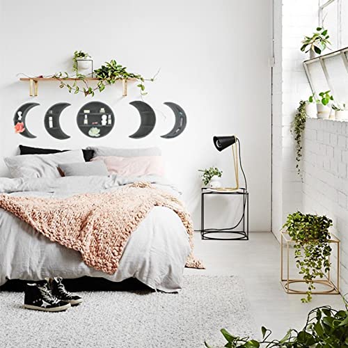 COUNTOOZQ Wood Floating Shelves Moon Cycle Change Wall Shelf Bohemian Style Moon Phase Wall Shelves Set Storage Wall Decorations for Bedroom Bathroom Kitchen Decor,5 Set