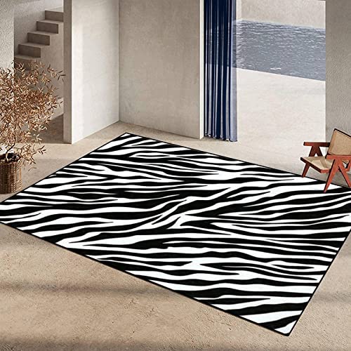 Modern Abstract Black and White Zebra Area Rug, Zebra Striped Animal Print Rugs, Soft Non Slip Machine Washable Carpet for Living Room Bedroom Study Kitchen Home Decor, 4x6ft