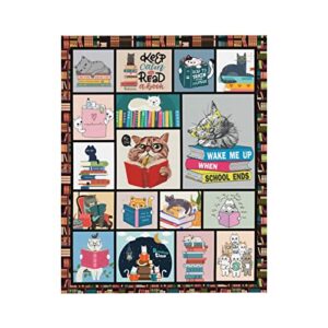 Cat Soft Flannel Fleece Throw Blanket,Book Lovers Gifts,Gifts Book Reader Gifts, Readers Librarian Gifts Throw Blanket 40X50 Inch