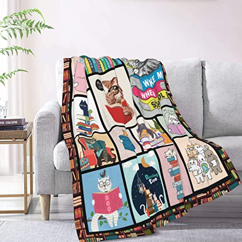 Cat Soft Flannel Fleece Throw Blanket,Book Lovers Gifts,Gifts Book Reader Gifts, Readers Librarian Gifts Throw Blanket 40X50 Inch