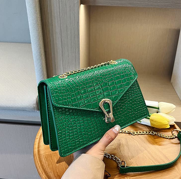 Crocodile Women's Shoulder Bag Texture Leather Bag Versatile Crossbody Chain Bag (Green)