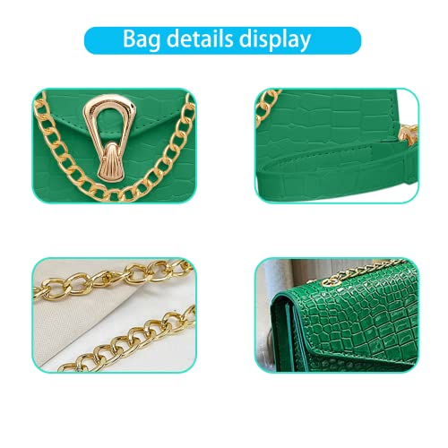 Crocodile Women's Shoulder Bag Texture Leather Bag Versatile Crossbody Chain Bag (Green)