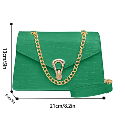 Crocodile Women's Shoulder Bag Texture Leather Bag Versatile Crossbody Chain Bag (Green)