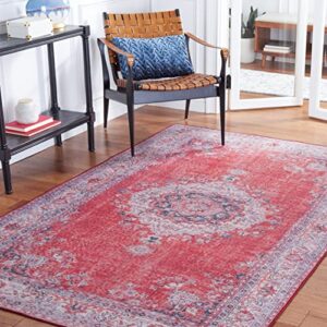 SAFAVIEH Tucson Collection Machine Washable Slip Resistant 3' x 5' Red/Beige TSN140Q Vintage Persian Medallion Entryway Living Room Foyer Bedroom Accent Rug