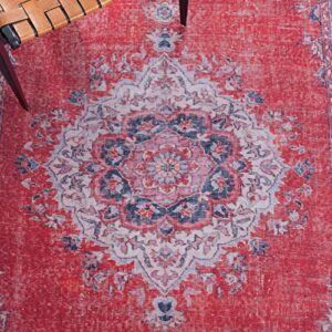 SAFAVIEH Tucson Collection Machine Washable Slip Resistant 3' x 5' Red/Beige TSN140Q Vintage Persian Medallion Entryway Living Room Foyer Bedroom Accent Rug