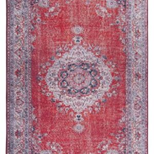 SAFAVIEH Tucson Collection Machine Washable Slip Resistant 3' x 5' Red/Beige TSN140Q Vintage Persian Medallion Entryway Living Room Foyer Bedroom Accent Rug