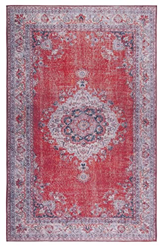 SAFAVIEH Tucson Collection Machine Washable Slip Resistant 3' x 5' Red/Beige TSN140Q Vintage Persian Medallion Entryway Living Room Foyer Bedroom Accent Rug