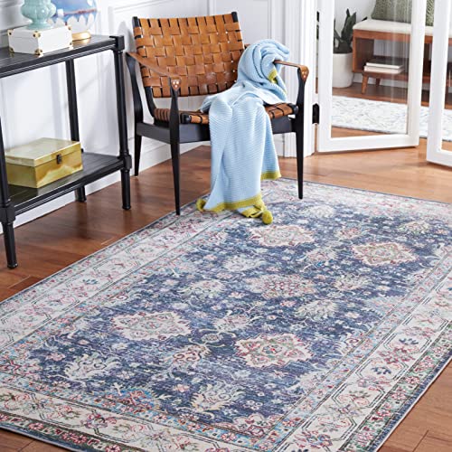 Safavieh Tucson Collection Machine Washable Slip Resistant 5' x 8' Navy/Beige TSN196N Vintage Persian Distressed Living Room Dining Bedroom Area Rug