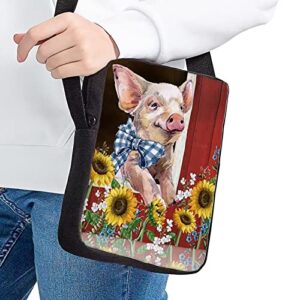 STUOARTE Cute Pig Sunflower Print Messenger Bag, Crossbody Bag Durable Casual Coin Purse Crossbody Bag for Women Kids, Lightweight Multi-Function Shoulder Bag Satchel Bag