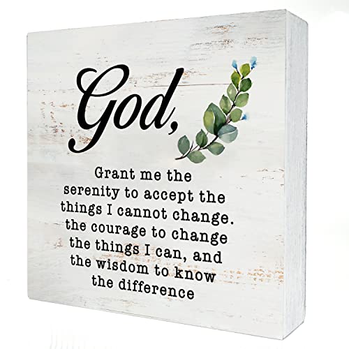 God Grant Me the Serenity to Accept Wood Box Sign Home Decor Rustic Serenity Prayer Wooden Box Sign Block Plaque for Wall Tabletop Desk Home Office Decoration 5" x 5"