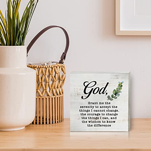 God Grant Me the Serenity to Accept Wood Box Sign Home Decor Rustic Serenity Prayer Wooden Box Sign Block Plaque for Wall Tabletop Desk Home Office Decoration 5" x 5"