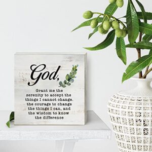 God Grant Me the Serenity to Accept Wood Box Sign Home Decor Rustic Serenity Prayer Wooden Box Sign Block Plaque for Wall Tabletop Desk Home Office Decoration 5" x 5"