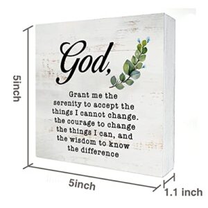 God Grant Me the Serenity to Accept Wood Box Sign Home Decor Rustic Serenity Prayer Wooden Box Sign Block Plaque for Wall Tabletop Desk Home Office Decoration 5" x 5"