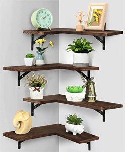 sehertiwy corner floating shelves wall mounted set of 4, rustic wood wall storage shelves for bedroom, living room, bathroom, kitchen, office and more (rustic brown)
