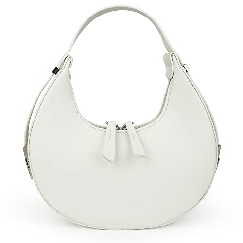 Women Mini White Purses Shoulder Crescent Bag Small Clutch Trendy Satchel Bags Hobo Handbag White