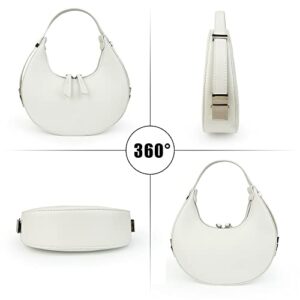 Women Mini White Purses Shoulder Crescent Bag Small Clutch Trendy Satchel Bags Hobo Handbag White