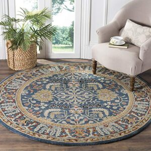 safavieh antiquity collection 4′ round dark blue/multi at64b handmade traditional oriental wool area rug