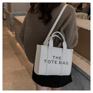 The Tote Bags for Women PU Leather Shoulder Handbag Tote Purse with Zipper Adjustable Shoulder Strap Crossbody Bag White