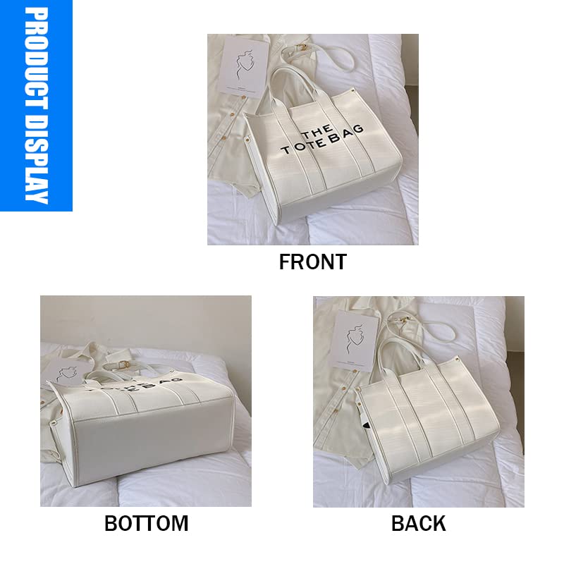 The Tote Bags for Women PU Leather Shoulder Handbag Tote Purse with Zipper Adjustable Shoulder Strap Crossbody Bag White