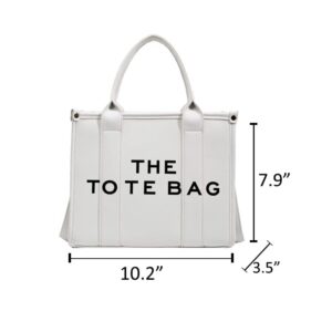 The Tote Bags for Women PU Leather Shoulder Handbag Tote Purse with Zipper Adjustable Shoulder Strap Crossbody Bag White