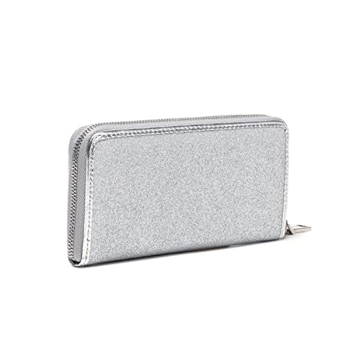 LAM GALLERY Sparkling Glitter Wallet Purse Bling Evening Clutch Wallets for Wedding Party - Silver
