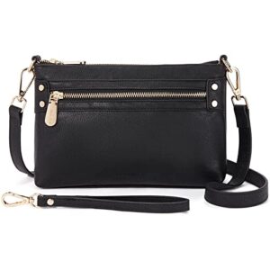 bostanten small purses for women crossbody bags leather wristlet purse with zipper pocket casual clutch bag black