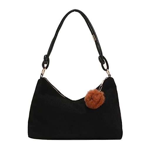 Small Shoulder Bags for Women Corduroy Bag Cute Hobo Tote Handbag Mini Clutch Purse Zipper Closure