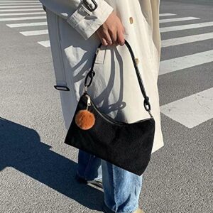 Small Shoulder Bags for Women Corduroy Bag Cute Hobo Tote Handbag Mini Clutch Purse Zipper Closure