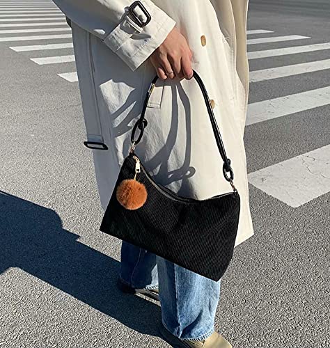 Small Shoulder Bags for Women Corduroy Bag Cute Hobo Tote Handbag Mini Clutch Purse Zipper Closure