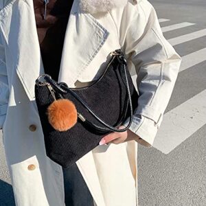 Small Shoulder Bags for Women Corduroy Bag Cute Hobo Tote Handbag Mini Clutch Purse Zipper Closure