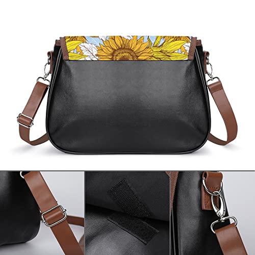 Sunflower Women's Genuine Leather Handbags, Satchel Tote Shoulder Bag Large Capacity