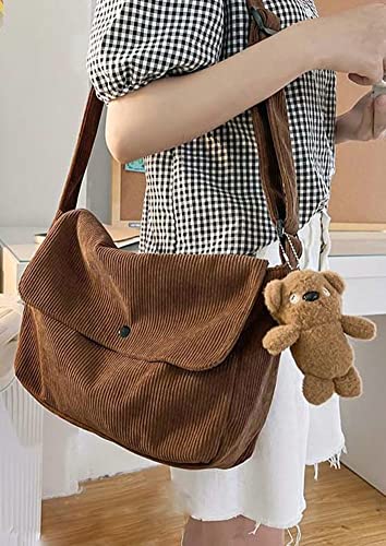 Women Corduroy Crossbody Bag Casual Corduroy Hobo Bags Large Shoulder Tote Bag Fashion Messenger Bag