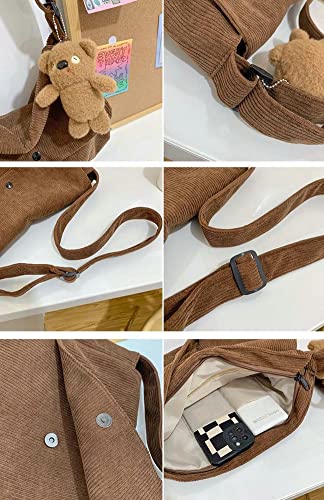 Women Corduroy Crossbody Bag Casual Corduroy Hobo Bags Large Shoulder Tote Bag Fashion Messenger Bag