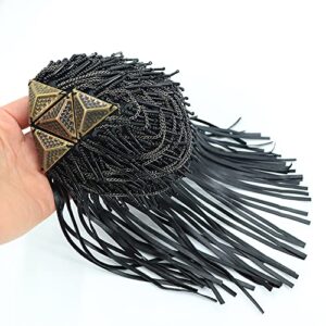 Leather Tassel Shoulder Epaulette badge Punk Blazer Shoulder Epaulet Brooch Pin Stage Performace Shoulder Accessories for Men and Women 2pcs Black