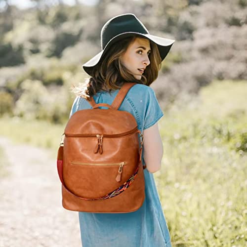 Wedpun Brown Backpack Purse for Women Ladies Shoulder Bag Fashion Handbags PU Leather Womens Backpack Purse