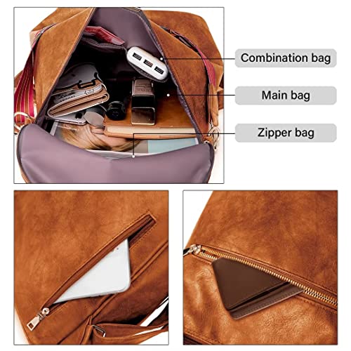 Wedpun Brown Backpack Purse for Women Ladies Shoulder Bag Fashion Handbags PU Leather Womens Backpack Purse