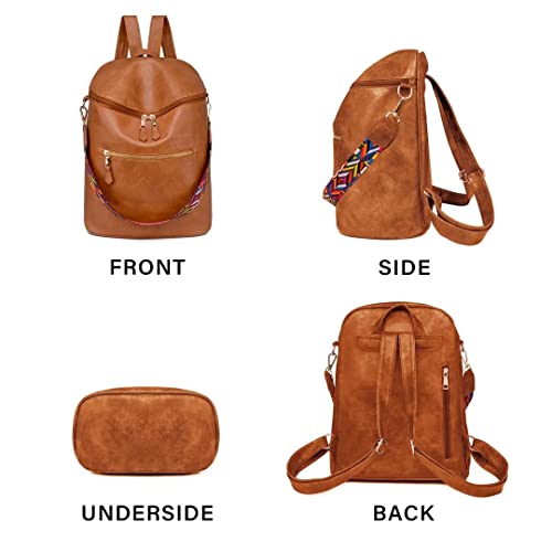 Wedpun Brown Backpack Purse for Women Ladies Shoulder Bag Fashion Handbags PU Leather Womens Backpack Purse