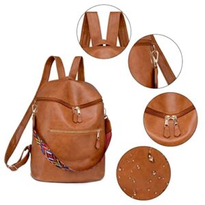 Wedpun Brown Backpack Purse for Women Ladies Shoulder Bag Fashion Handbags PU Leather Womens Backpack Purse