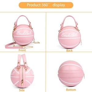 Obovoid Women's basketball bag Basketball-Shaped Crossbody Bag Handbag Girl Mini One-Shoulder PU Leather Round Handbag (pink 1)