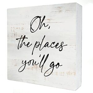 oh the places you’ll go wood box sign home decor rustic nursery quote wooden box sign block plaque for wall tabletop desk home nursery decoration 5″ x 5″