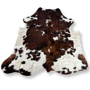 genuine cowhides tricolor white, brown & black rug xl – premium cowskin leather hide ideal for bedroom, office, and living room approx. 6 x 7ft. 180 cm x 220 cm