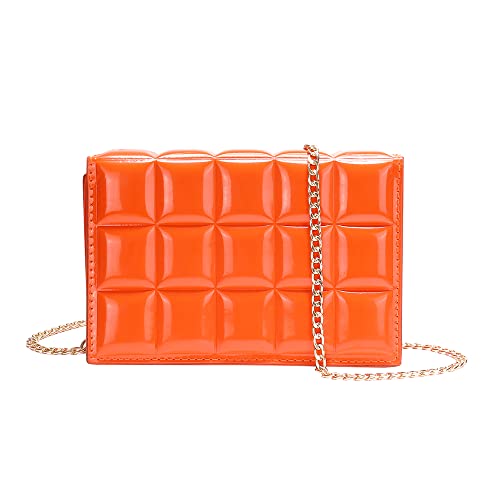 YDSIII Orange Purse Mini for Women Fashion Vintage Shoulder Bag Square Lattice with Removable Chain