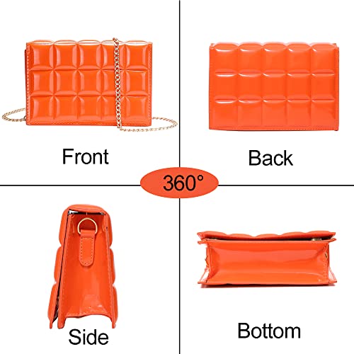 YDSIII Orange Purse Mini for Women Fashion Vintage Shoulder Bag Square Lattice with Removable Chain