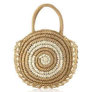 straw beach bag, stylish beach tote bag woven straw bag vintage zipper straw tote with large capacity, zipper beach tote handbag shoulder bag for women summer beach pool party
