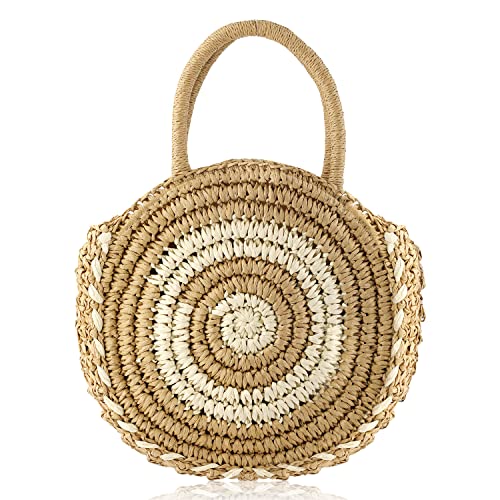 Straw Beach Bag, Stylish Beach Tote Bag Woven Straw Bag Vintage Zipper Straw Tote with Large Capacity, Zipper Beach Tote Handbag Shoulder Bag for Women Summer Beach Pool Party