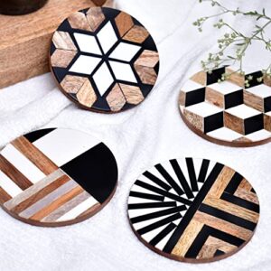 indianshelf wood coaster| black and brown coasters for drinks| coasters for coffee table| wooden coasters for drinks| boho coasters | bar gift| gifts for bar| wooden coasters| home bar set [pack of 4]